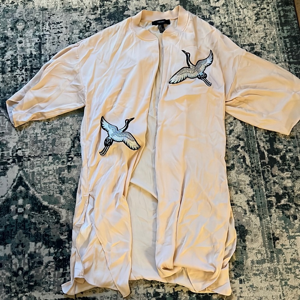 Light Pink Bird Patch Kimono from Forever 21